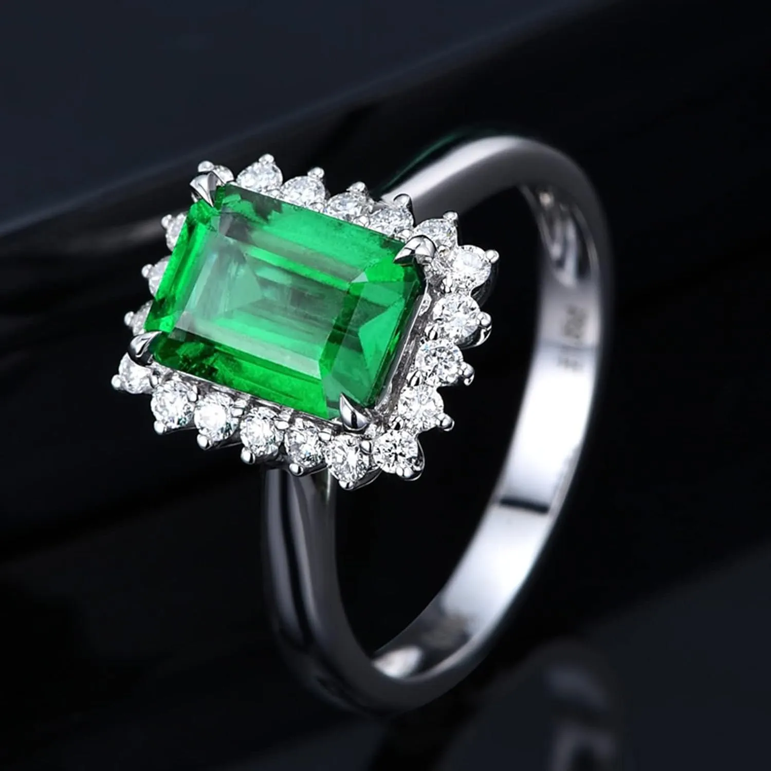 Wedding Rings for Women White Gold, Engagement Rings for Women 18K Rectangular Shape 2ct Womens Fine Rings