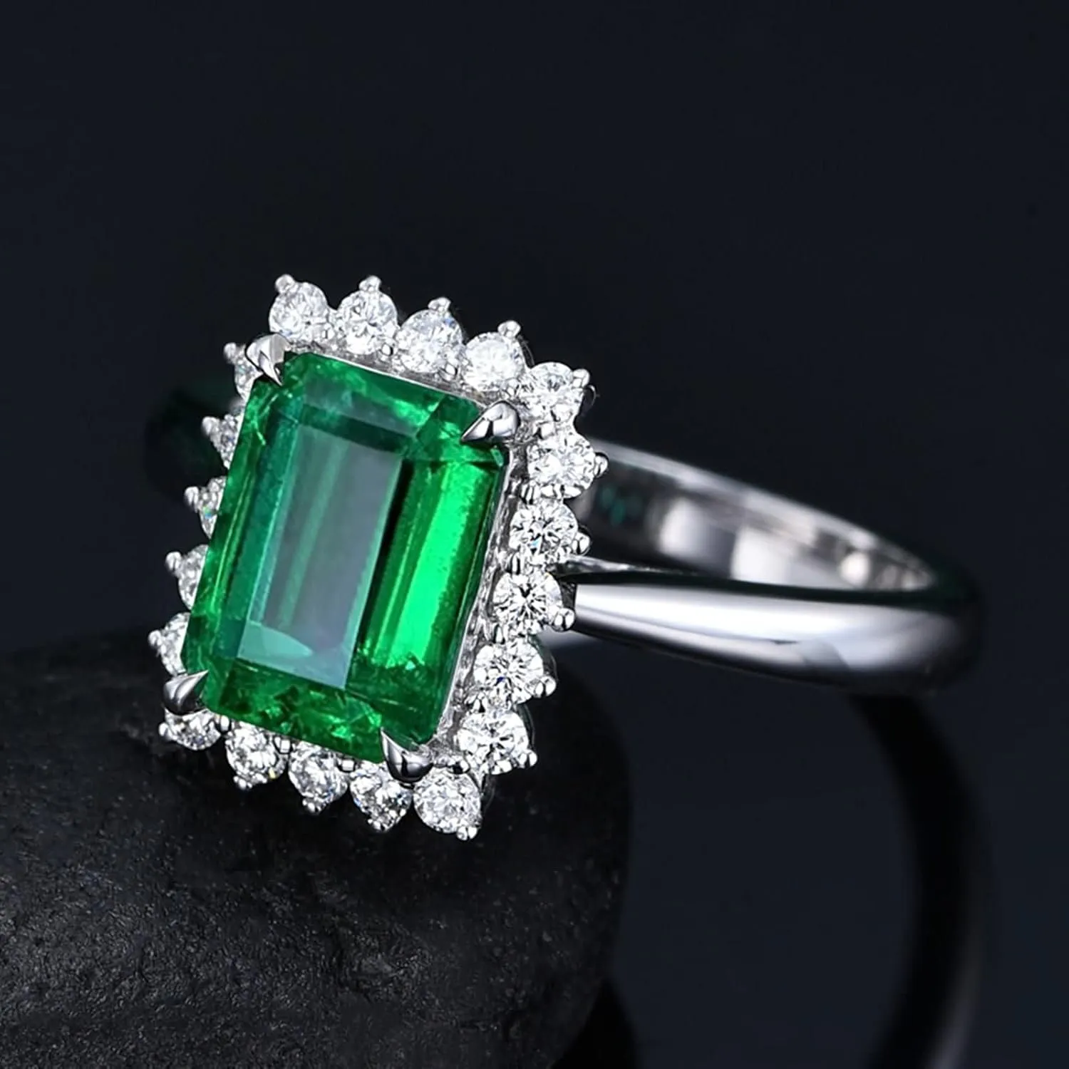 Wedding Rings for Women White Gold, Engagement Rings for Women 18K Rectangular Shape 2ct Womens Fine Rings