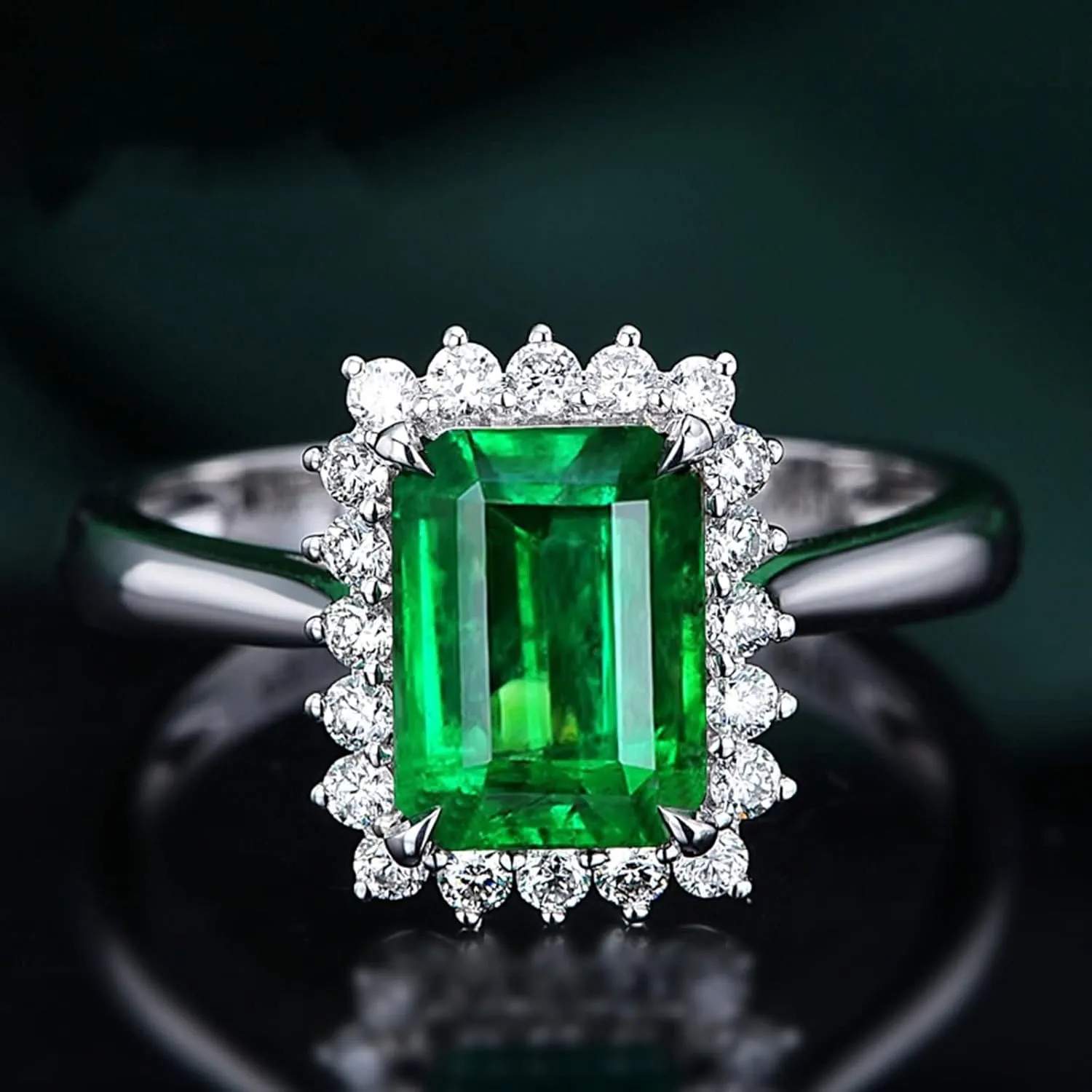 Wedding Rings for Women White Gold, Engagement Rings for Women 18K Rectangular Shape 2ct Womens Fine Rings