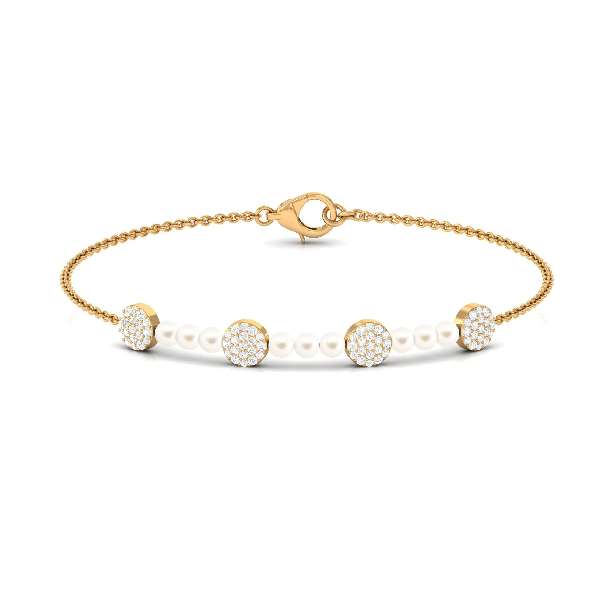 White Cultured Pearl Chain Bracelet with Diamond