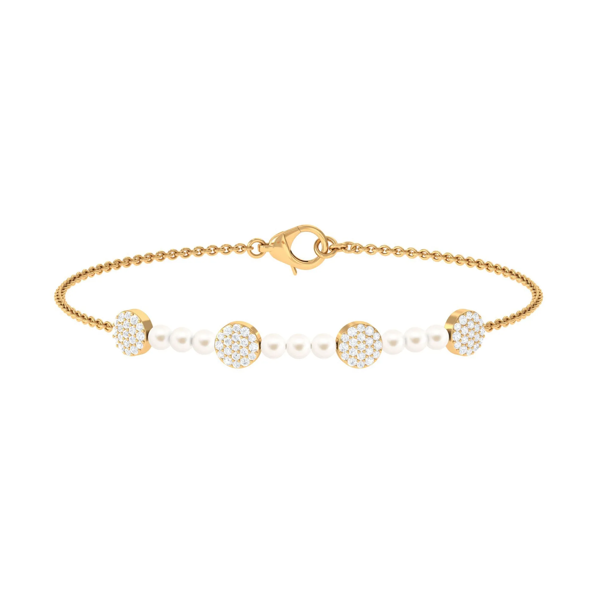 White Cultured Pearl Chain Bracelet with Diamond