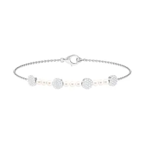 White Cultured Pearl Chain Bracelet with Diamond
