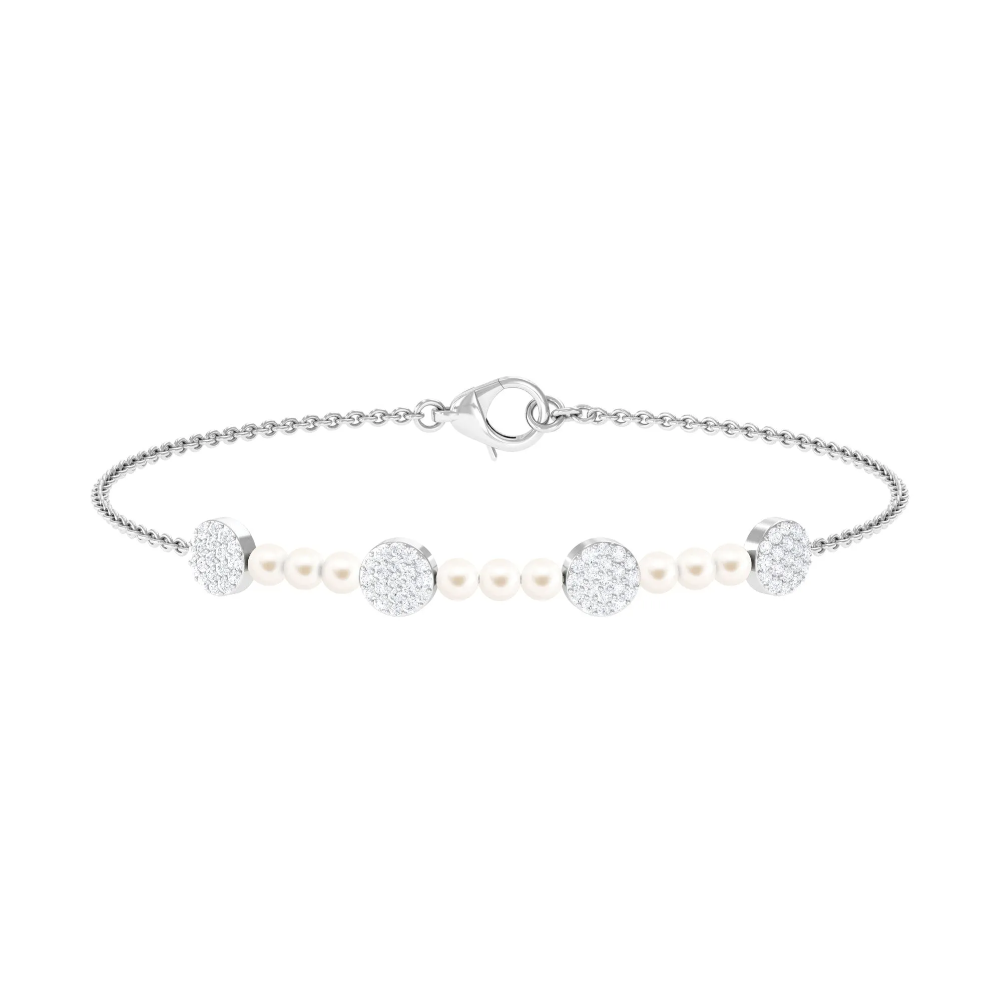 White Cultured Pearl Chain Bracelet with Diamond