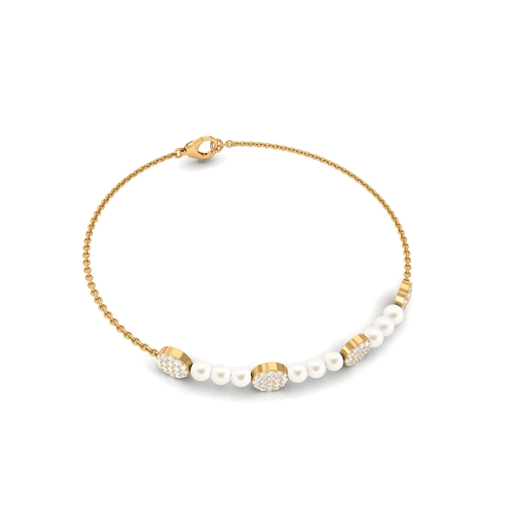 White Cultured Pearl Chain Bracelet with Diamond