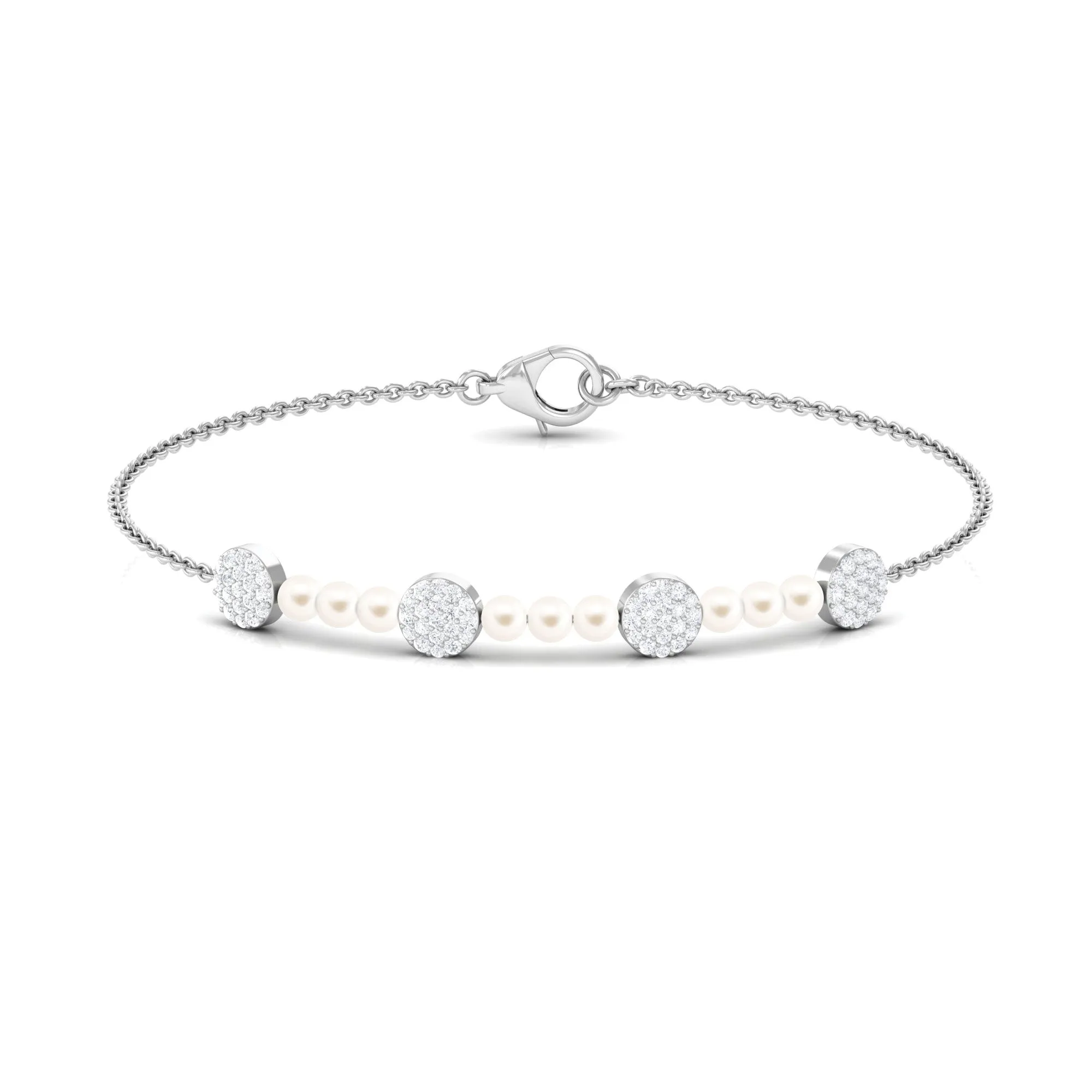 White Cultured Pearl Chain Bracelet with Diamond