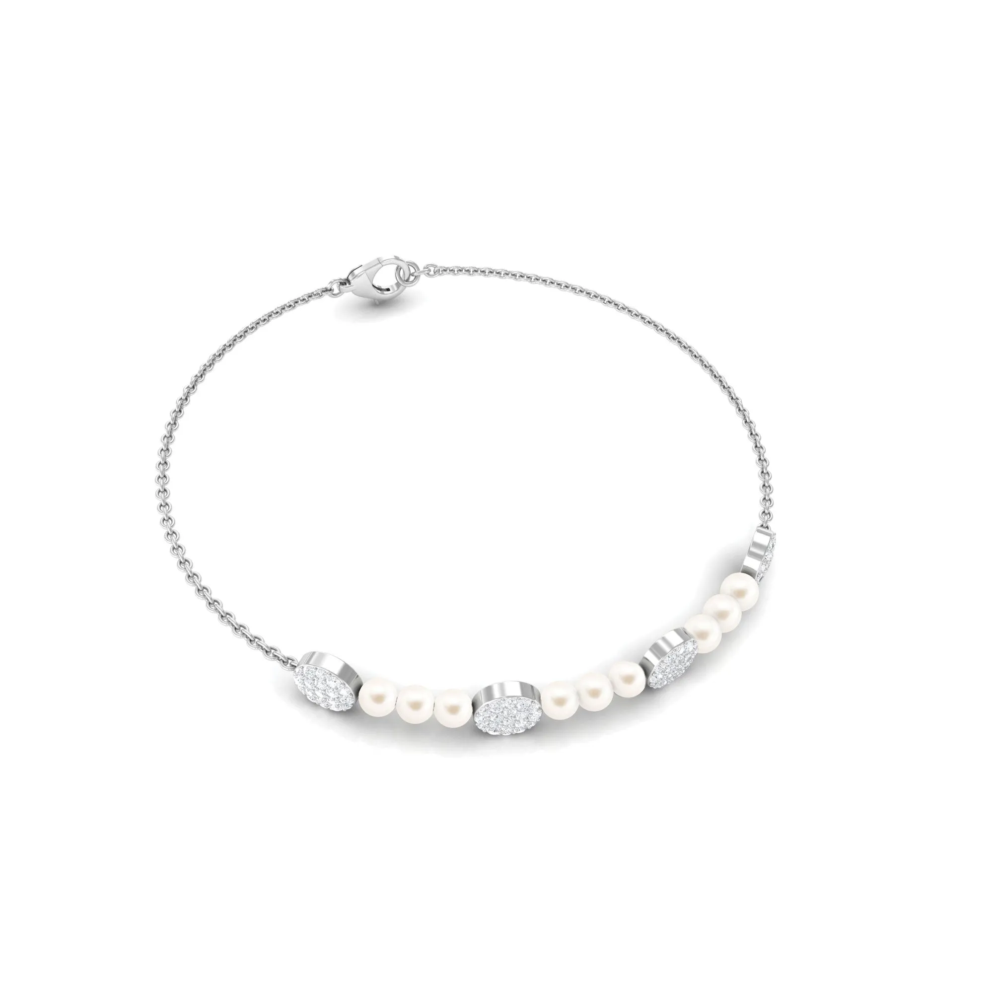 White Cultured Pearl Chain Bracelet with Diamond