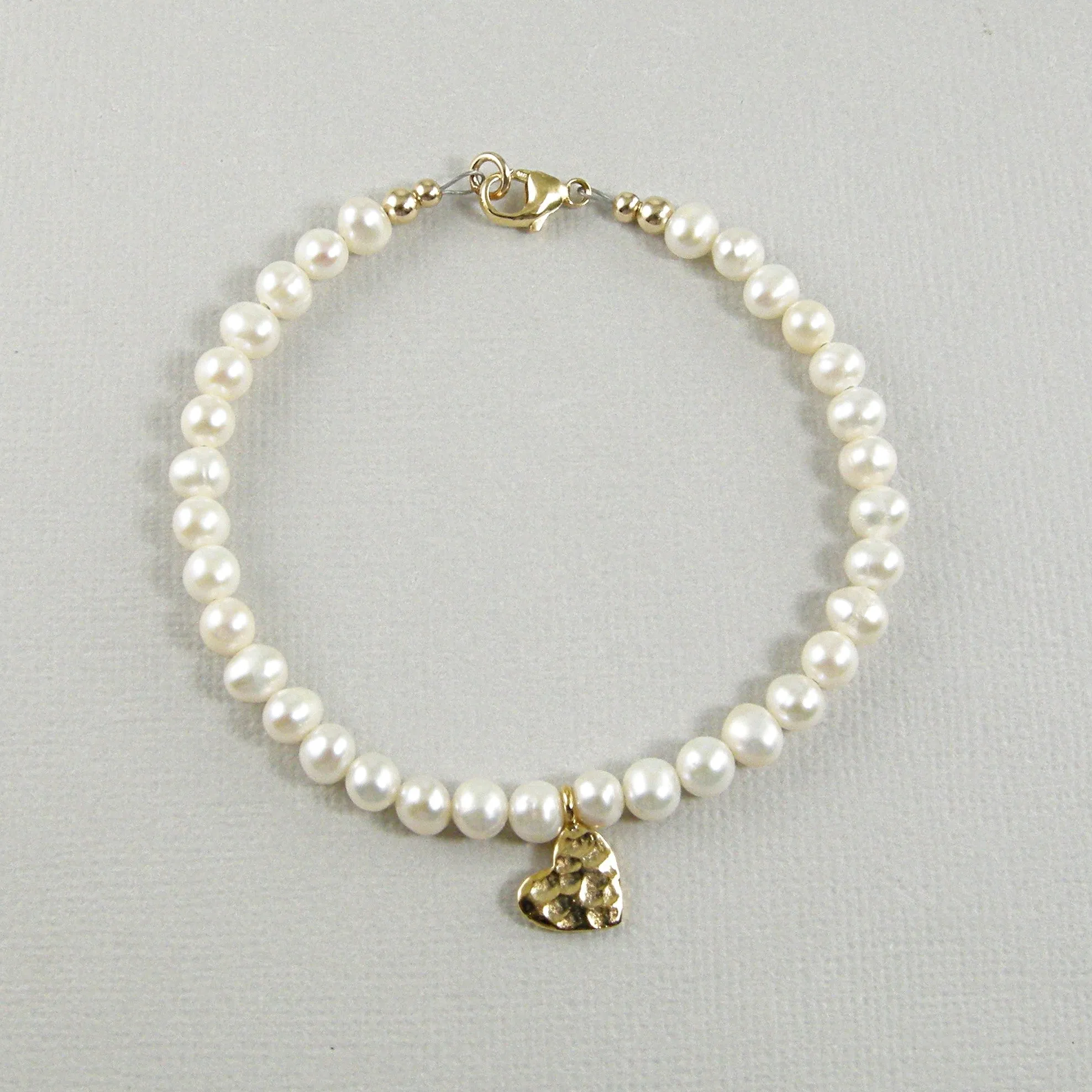 White Pearl Gold Heart Anklet, Pearl Ankle Bracelet