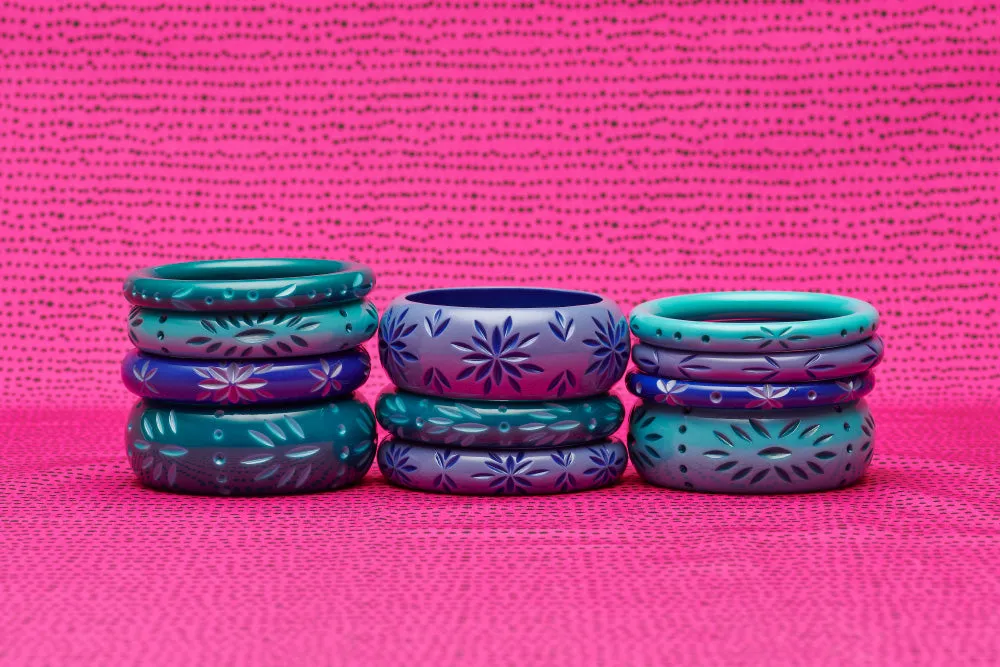 Wide Cornflower Carved Duchess Bangle