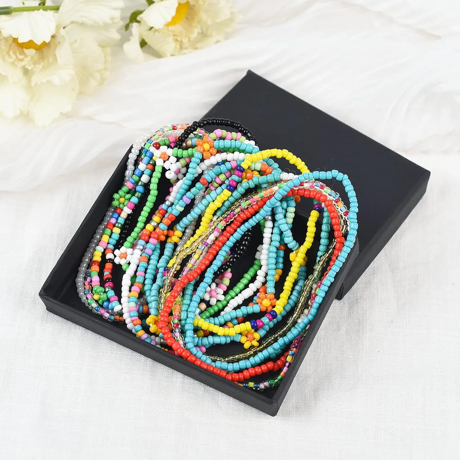 XIJIN 18 Pieces Elastic Beaded Anklets for Women Handmade Beach Boho Colorful Beads Ankle Bracelets Set