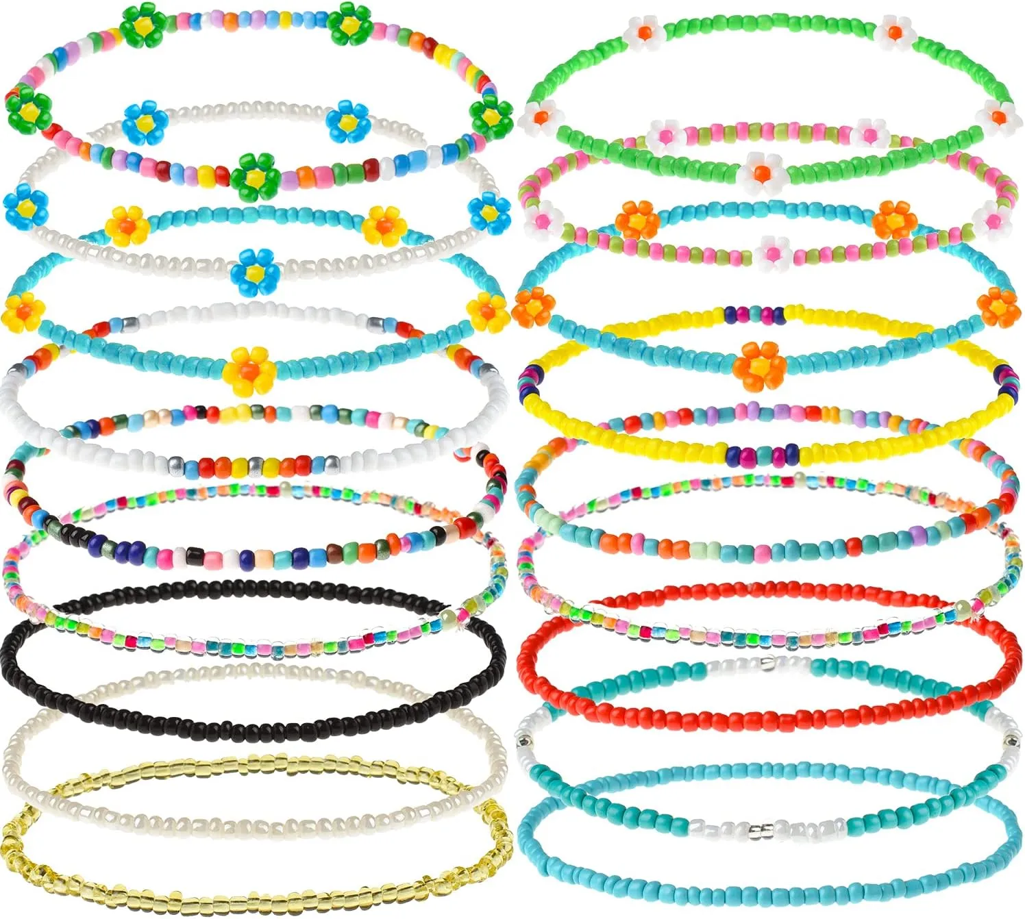 XIJIN 18 Pieces Elastic Beaded Anklets for Women Handmade Beach Boho Colorful Beads Ankle Bracelets Set