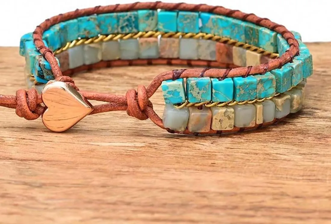 YGLINE Boho Handmade Natural Stone Wrap Bracelets Crystal Beads Bracelet Jewelry (Agalmatolite cube)