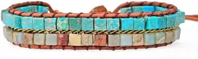 YGLINE Boho Handmade Natural Stone Wrap Bracelets Crystal Beads Bracelet Jewelry (Agalmatolite cube)