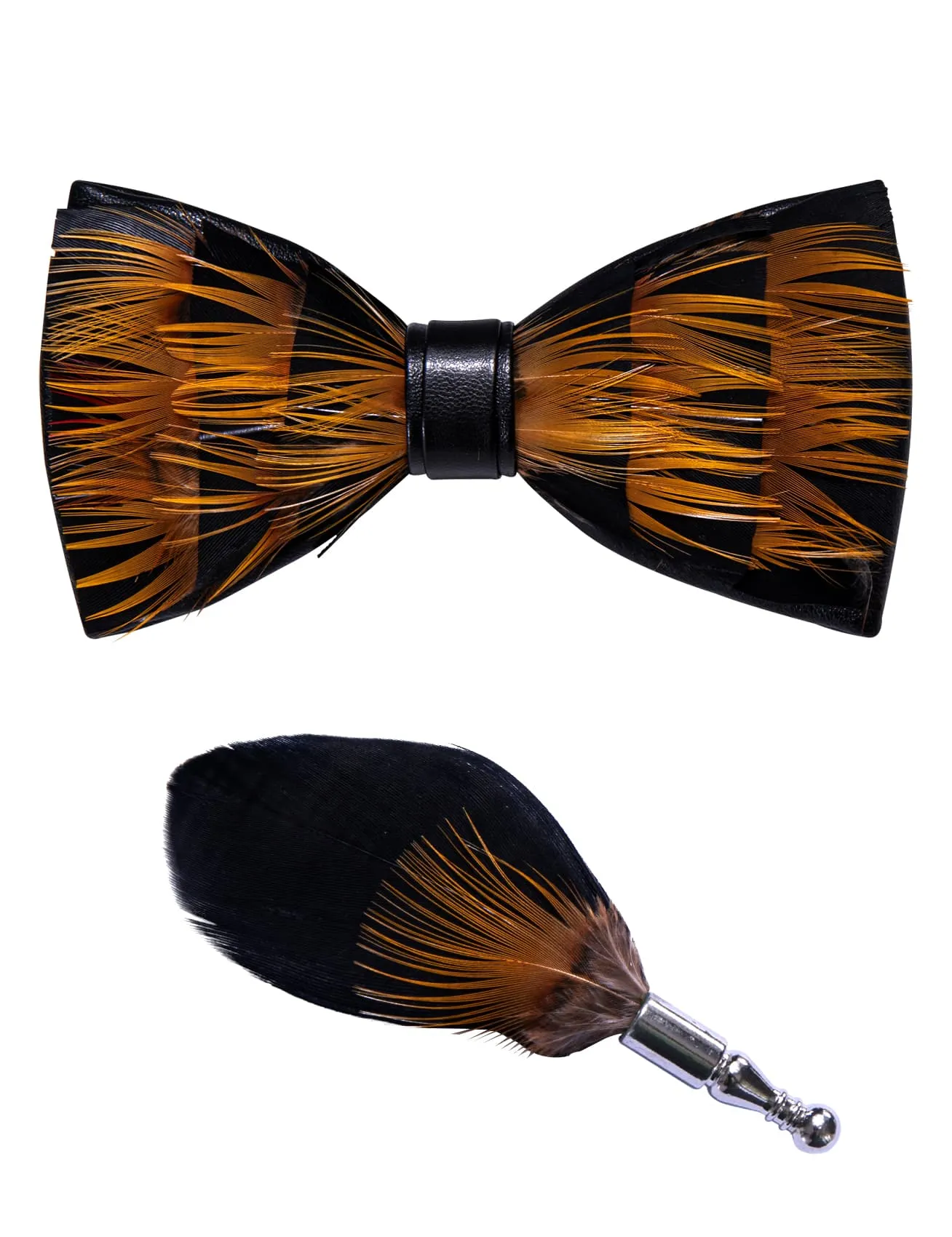 YourTies Black Gold Novelty Pattern Mens Pre-tied Bowtie Feather Bow Ties